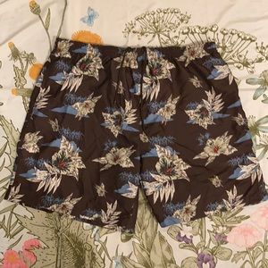 Brown, Blue & Tan Floral Swim Trunks 2XL